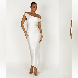 Meshki Yvette Slip Maxi Dress With Asymmetrical Hem - White